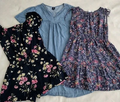 Gap Size Large 10 12 XL Girls Dresses Romper Lot Denim Shirt Dress Floral Birds - Image 1 of 4