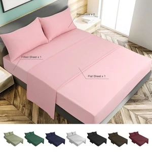Juego de cama de poliéster de 4 piezas con sábanas planas, sábanas ajustables y fundas de almohada - Imagen 1 de 22