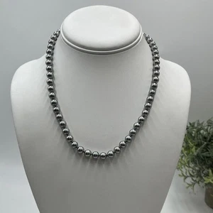 Majorica Gray Rainbow Lustrous Pearl One Strand Necklace 925 Vermeil Box Clasp - Picture 1 of 12