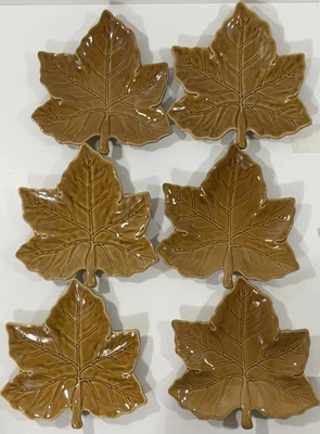 Conjunto de 6 pratos para salada de almoço Pottery Barn folha de colheita marrom dourado 10 x 10" - Imagem 1 de 4