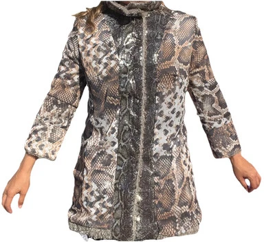 Alberto Makali Leopard animal Print reversible lamb wool sequined Coat jacket M - Image 1 of 4