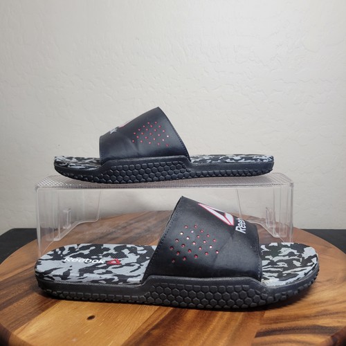 Reebok Sandali Uomo Slide Slip On Nero Geometrici Mimetici Pervade Doppia Taglia 12