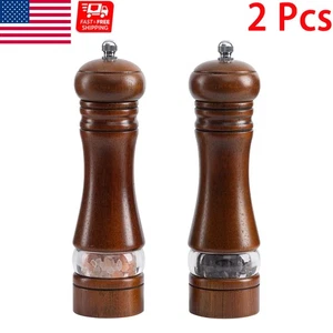 Paquete de 2 molinillos/molinillos de sal para cocinar pimienta madera visible tosquedad ajustable - Imagen 1 de 12