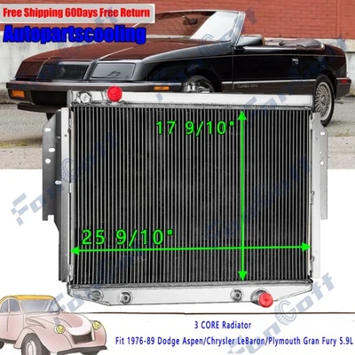 3 CORE Radiator Fit 1976-89 Dodge Aspen Chrysler LeBaron Plymouth Gran Fury 5.9L Foto 1 de 4
