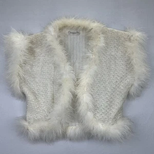 Bolero de plumas Christian Dior vintage encogido de hombros S encaje tejido años 70 glamour ILGWU EE. UU. - Imagen 1 de 8