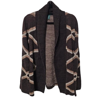 Cárdigan Suéter Lauren Ralph Lauren XS Marrón Frente Abierto Algodón Lino Western Foto 1 de 4