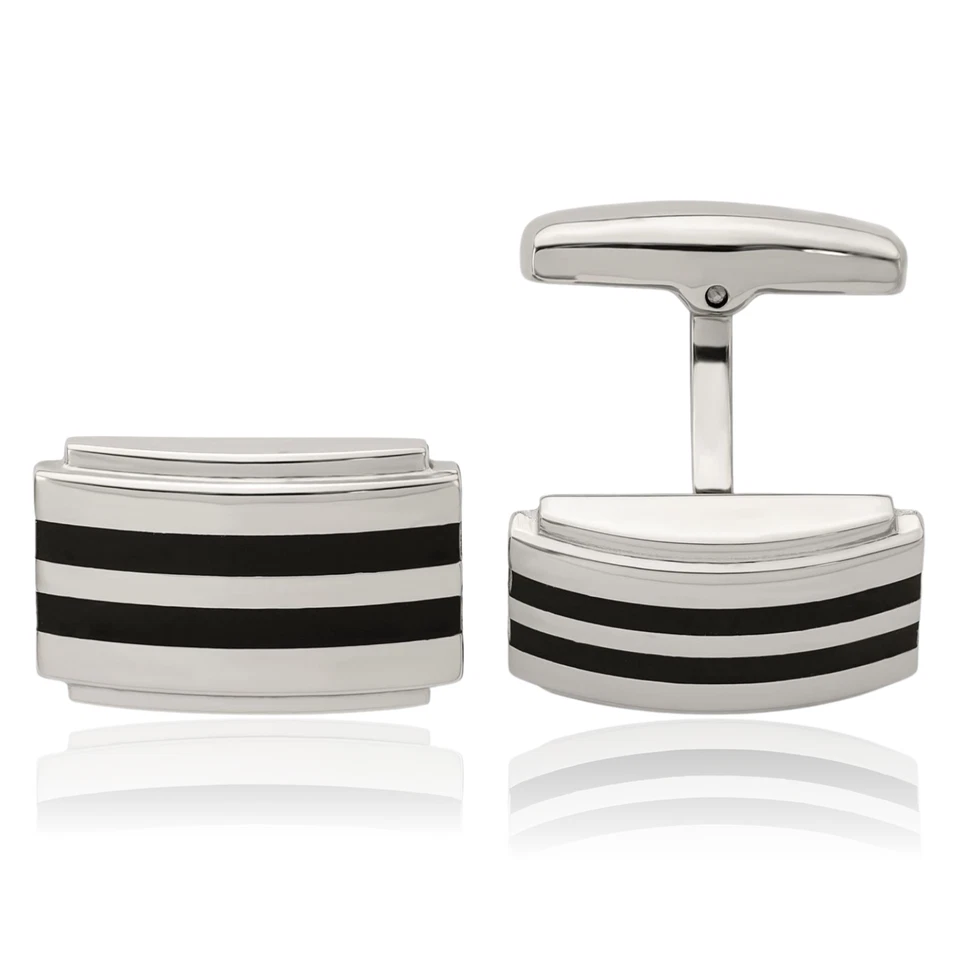 Stainless Steel Black Rubber Cufflinks Set for Men - Imagem 1 de 4
