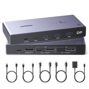 UGREEN DisplayPort KVM Switch DP1.4, 8K@60Hz 4K@240Hz, 2 PCs Share USB & Monitor - Picture 1 of 9