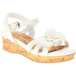 Healthtex Toddler Girl Sz 10 Wedge Sandals White Faux Leather Flower 6-3/4" Long