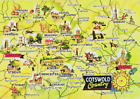 Cotswold Country Map, Oxfordshire, Gloucestershire Unposted Postcard 3u