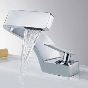 Chrome Waterfall Single Handle Bathroom Faucet Single Hole Basin Sink Mixer Tap - Picture 1 of 14