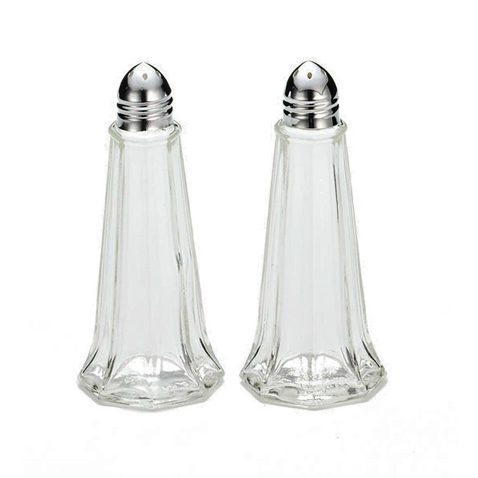 (Set of 2) 1 oz. Tower Salt and Pepper Shakers, Tall Glass Body - Image 1 of 4