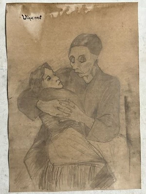vincent van gogh drawing and painting on old paper signed stamped vintage - Image 1 of 2