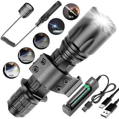 WHOLEFIRE Tactical Gun Flashlight Rechargeable LED Weapon Light Rail Mount Remote Control