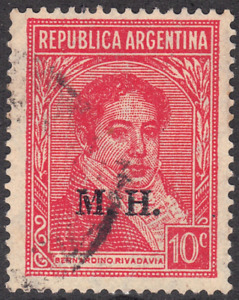 1913-37 Argentina SC# OD139 - Bernardino Rivadavia - Ministry of Finance-Used-1 