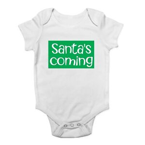 Santa's Coming Christmas Xmas Baby Grow Vest Bodysuit Boys Girls Gift