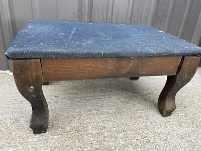 Taburete otomano vintage denim superior reposapiés madera NL *Rd descripción* Foto 1 de 4
