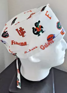 Cotton scrub hat cap Florida Gators | tie back w/adjustable elastic. WHITE - Picture 1 of 3