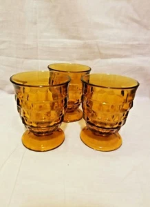 INDIANA JUICE GLASS AMBER 4 1/4" TALL CUBE WHITEALL SET OF 3 - Picture 1 of 5