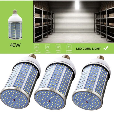 3X E26 E27 LED Corn Light Bulb 320-LEDS Chip 110V Workshop Garage Lamp 5000K 40W - Image 1 of 4