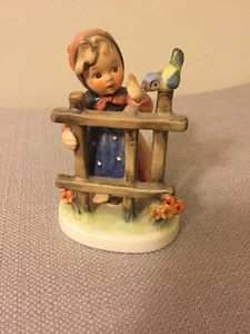 Goebel Hummel #203 Signs of Spring TMK4  Girl At Fence With Bird Figurine - Picture 1 of 4