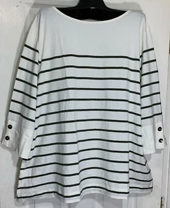New J Jill women stripe top size 3X stretch Pima cotton Tie back & button sleeve - Picture 1 of 5