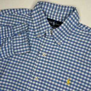 Ralph Lauren 100% Cotton Long-Sleeve Button Down Shirt Blue Checker Mens Size S - Picture 1 of 7