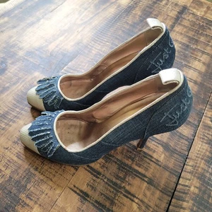 Just Cavalli Damen Jeans Heels Schuhe Fransen Größe 37,5 Made In Italy  - Bild 1 von 19