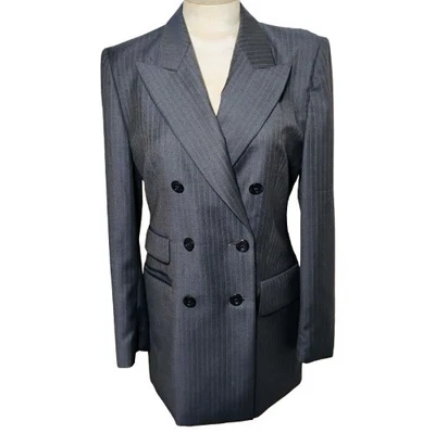Blazer de lana Escada vintage EU36 US4 negro a rayas doble pecho traje eléctrico Foto 1 de 4