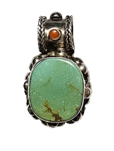 Ciondolo vintage Navajo RARO corallo turchese verde oro su argento sterling - Foto 1 di 6