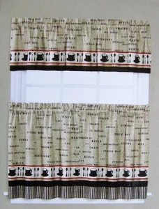 Morning Coffee TIERS & VALANCE Set 57 in x 36 in JAVA CAFE Roast 100% Polyester - Picture 1 of 8
