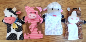 EUC  Lot Of 4 Melissa & Doug Farm Animal Hand Puppets:  Cow*Pig*Lamb*Horse - Picture 1 of 2
