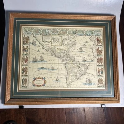 Vintage Guilielmo Blaeuw America Nova Tabula Map Reproduction Framed - Image 1 of 4