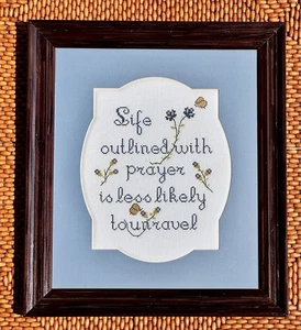 1980’s Framed “Life Outlined In Prayer”… Cross Stitch Picture Folk Art - Picture 1 of 4