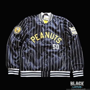 NEW Peanuts Snoopy Baseball Vintage Pinstriped Bomber Jacket 50 BoxLunch XL - Picture 1 of 6