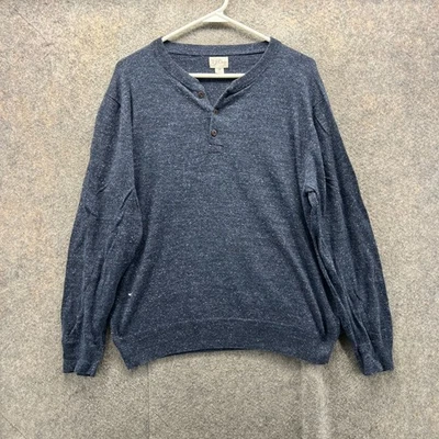 J Crew Henley Shirt Mens Medium Navy Blue Sweater Knit Speckled Cotton Heather - Image 1 of 4