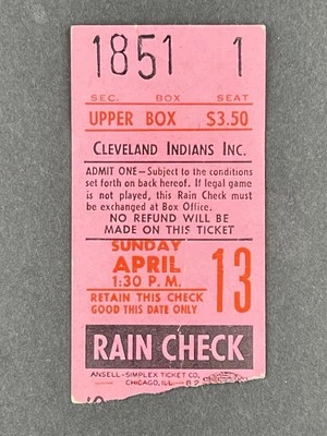 4-13-1969 Boston Red Sox @ Cleveland Indians Ticket - Petrocelli / R Smith HRs - Image 1 of 2