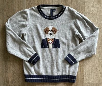 Suéter Janie & Jack Ready To Wear 2023 Bulldog Professor Talla 7 Pullover Gris Foto 1 de 4