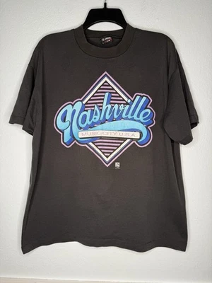 Vintage Nashville Music City USA T Shirt Single Stitch XL 1993 Purple Teal Rare - Image 1 of 4