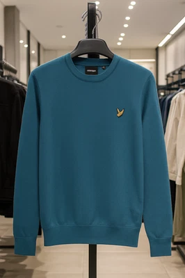 Jersey Lyle & Scott Hombre Algodón Merino Crew, Aguas Profundas Nuevo con Etiquetas Pequeño PVP £70 Foto 1 de 4