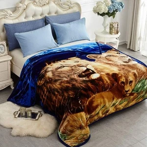 JYK Korean Faux Mink Fleece Blanket 83" X 91", 5.7 LB - 2 King, Dolphin/Lion - Picture 1 of 9