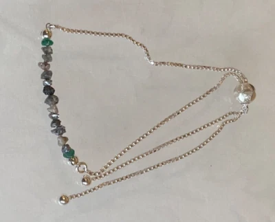 Diamond Chip Adjustable Bracelet with 925 Silver Ball & Box Chain Slide Clasp - Image 1 of 4