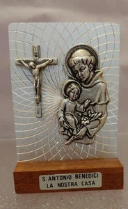Placa independiente de metal religioso S Antonio Benedici vintage usada 3" X 2" - Imagen 1 de 3