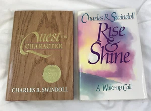 Lot 2 Hardcover Books by Charles R. Swindoll ~ Rise & Shine; Quest For Character - Foto 1 di 7