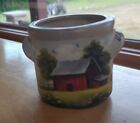 Hand Painted W Ames Small Crock red barn pasture scene