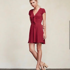 Reformation Penny Mini Dress Pink Red 2P XS Cap Sleeve Sash Tie Front V Neck Zip