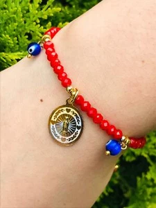 Virgen de Guadalupe Bracelet for Good Lucky Evil Eye Red Bead Pulsera Virgencita - Picture 1 of 4