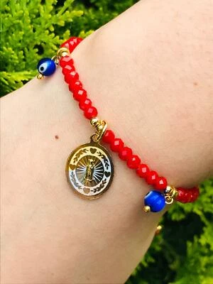 Pulsera Virgen de Guadalupe para Buena Suerte Mal de Ojo Pulsera de Cuentas Rojas Virgencita Foto 1 de 4