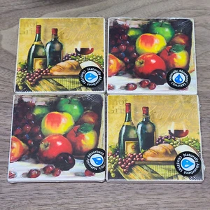 Posavasos cuadrados de cerámica con corcho, 2 vinos, 2 frutas, ¡a tiempo para las vacaciones! - Imagen 1 de 3