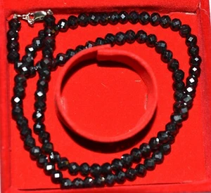 igl Certified Diamond Black Necklace 925 Silver Clasp 26 Inch Faceted Beads 6mm - Picture 1 of 8